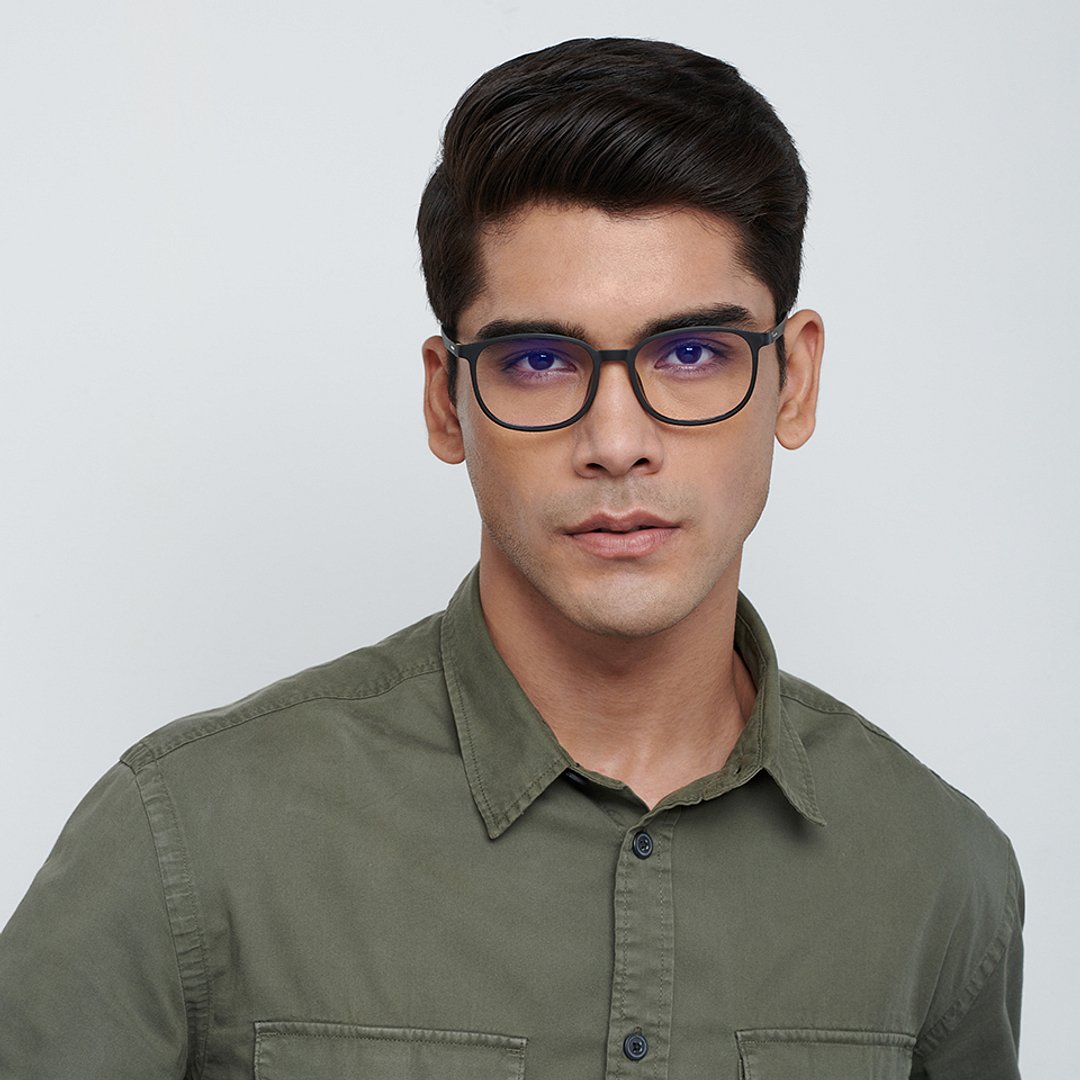 Lenskart BLU Screen Glasses Blue Block Zero Power Screen Glasses : Matte Black Full Rim Square Lenskart BLU LB E13739-C1 right side