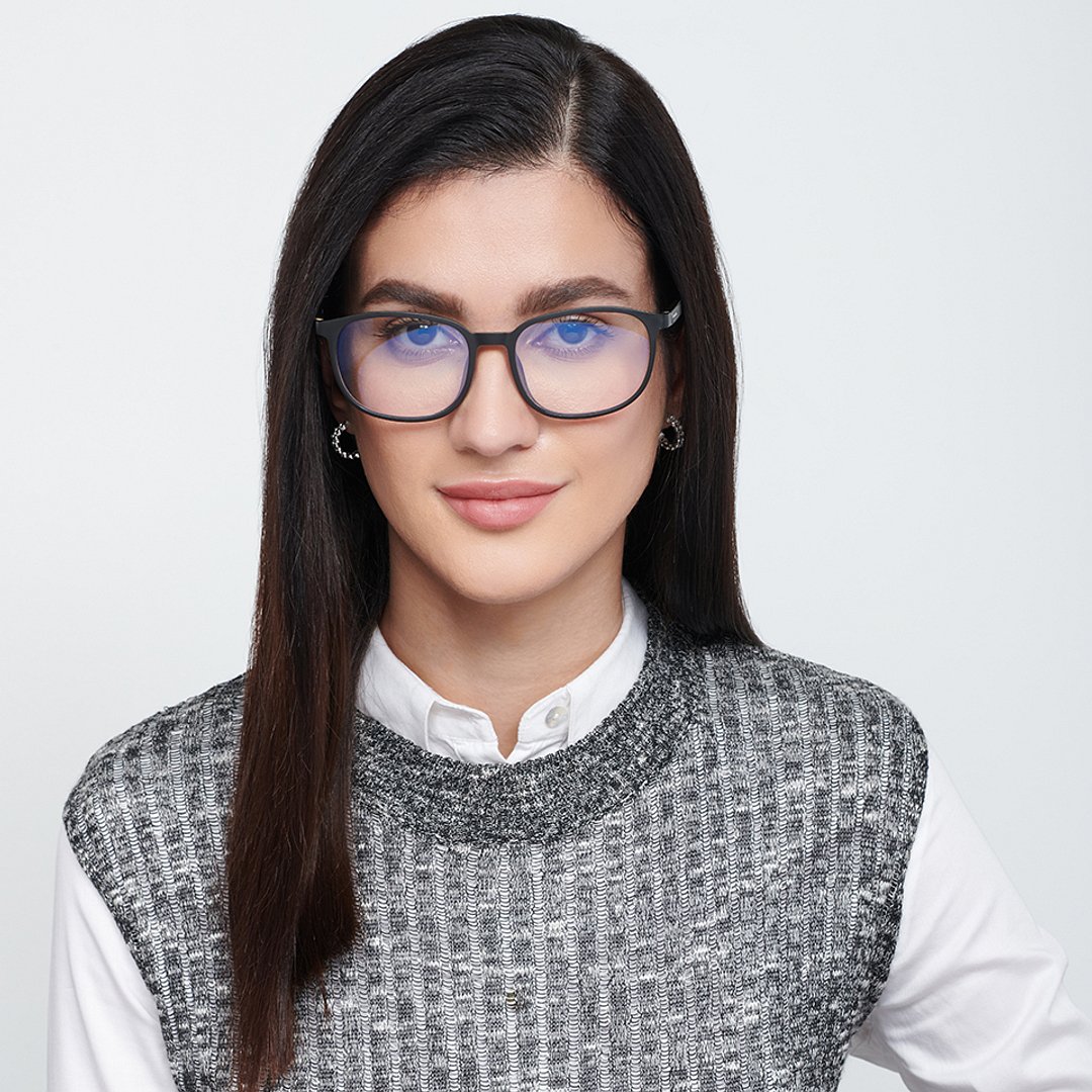 Lenskart BLU Screen Glasses Blue Block Zero Power Screen Glasses : Matte Black Full Rim Square Lenskart BLU LB E13739-C1 left side