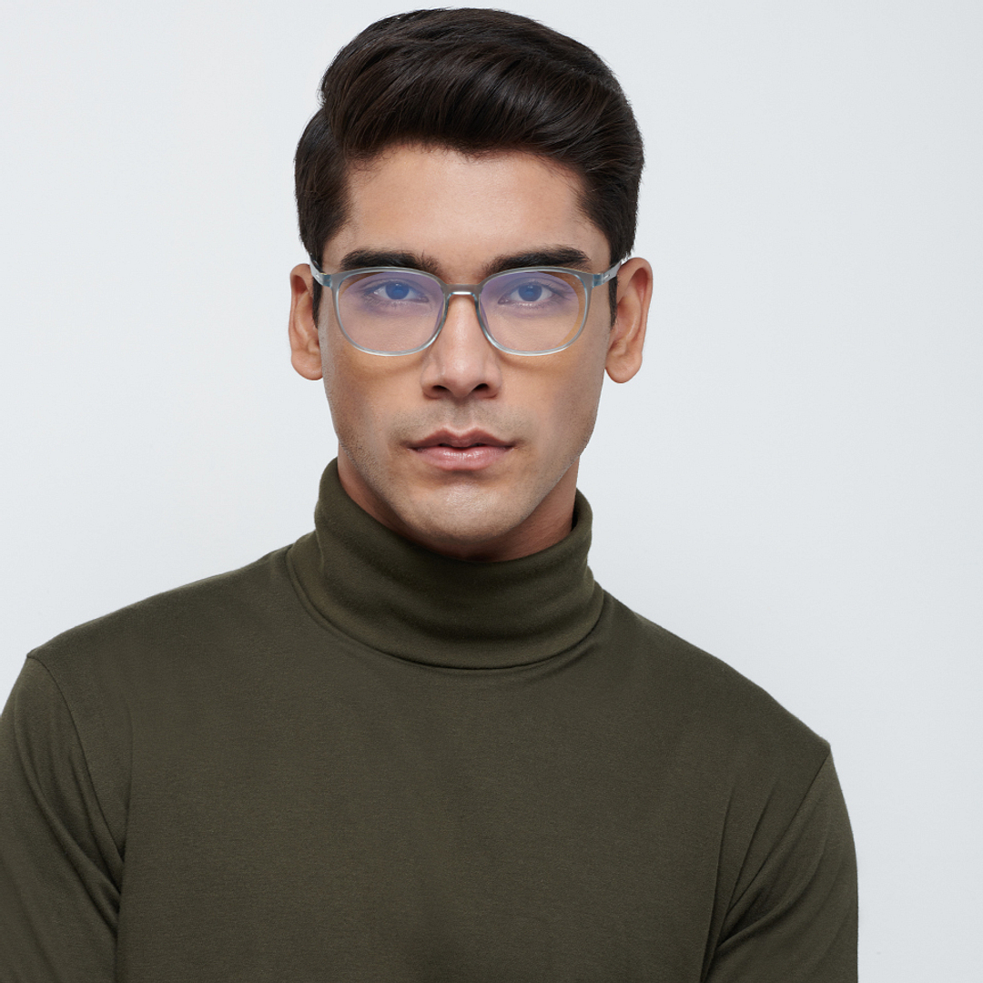 Lenskart BLU Screen Glasses Blue Block Zero Power Screen Glasses : Grey Transparent Full Rim Square Lenskart BLU LB E13739-C2 left side