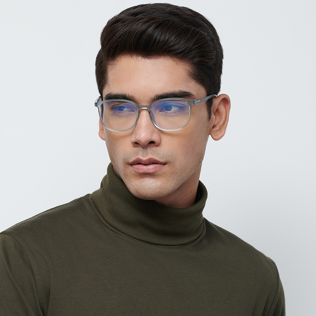 Lenskart BLU Screen Glasses Blue Block Zero Power Screen Glasses : Grey Transparent Full Rim Square Lenskart BLU LB E13739-C2 right side
