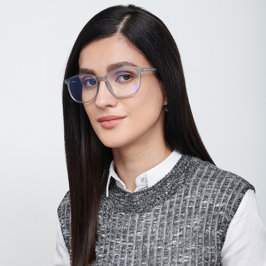 Lenskart BLU Screen Glasses Blue Block Zero Power Screen Glasses : Grey Transparent Full Rim Square Lenskart BLU LB E13739-C2 right side