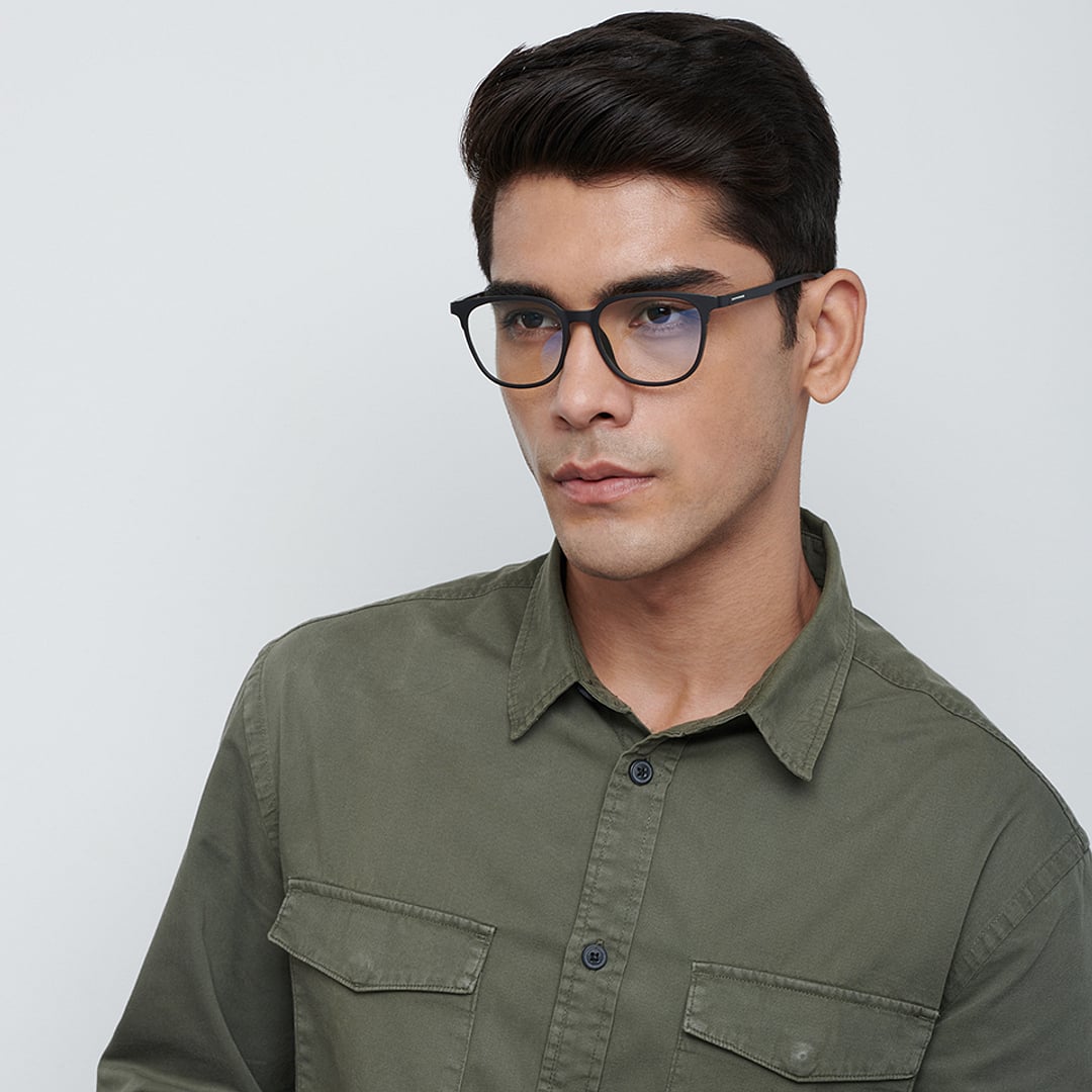 Lenskart BLU Screen Glasses Blue Block Zero Power Screen Glasses : Matte Black Full Rim Square Lenskart BLU LB E13740-C1 right side