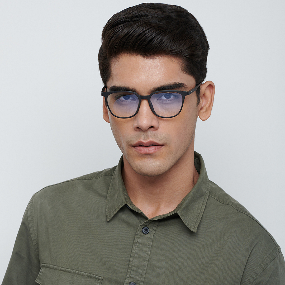 Lenskart BLU Screen Glasses Blue Block Zero Power Screen Glasses : Matte Black Full Rim Square Lenskart BLU LB E13740-C1 left side