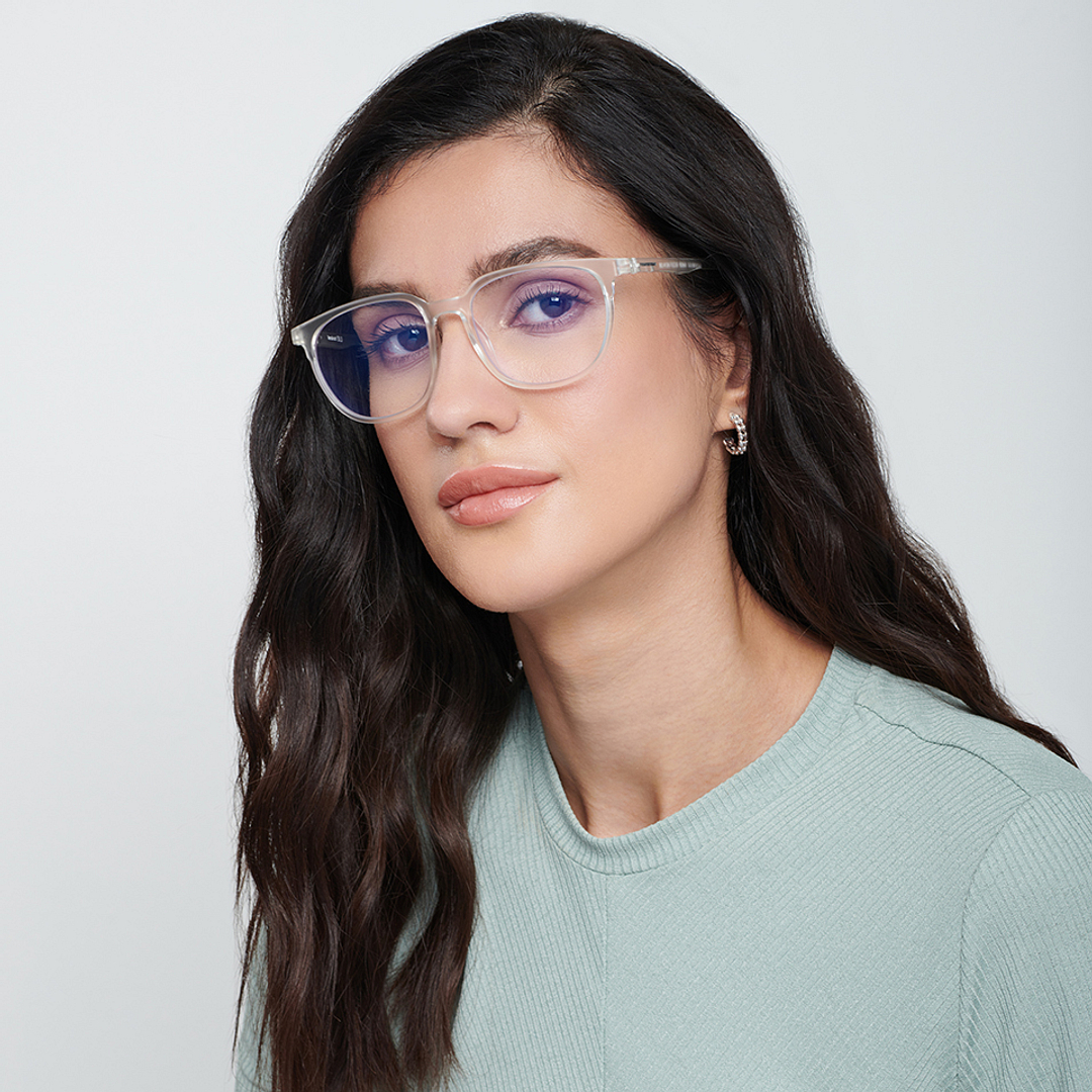 Lenskart BLU Screen Glasses Blue Block Zero Power Screen Glasses : Matte Transparent Full Rim Square Lenskart Blu LB E13740-C2 right side