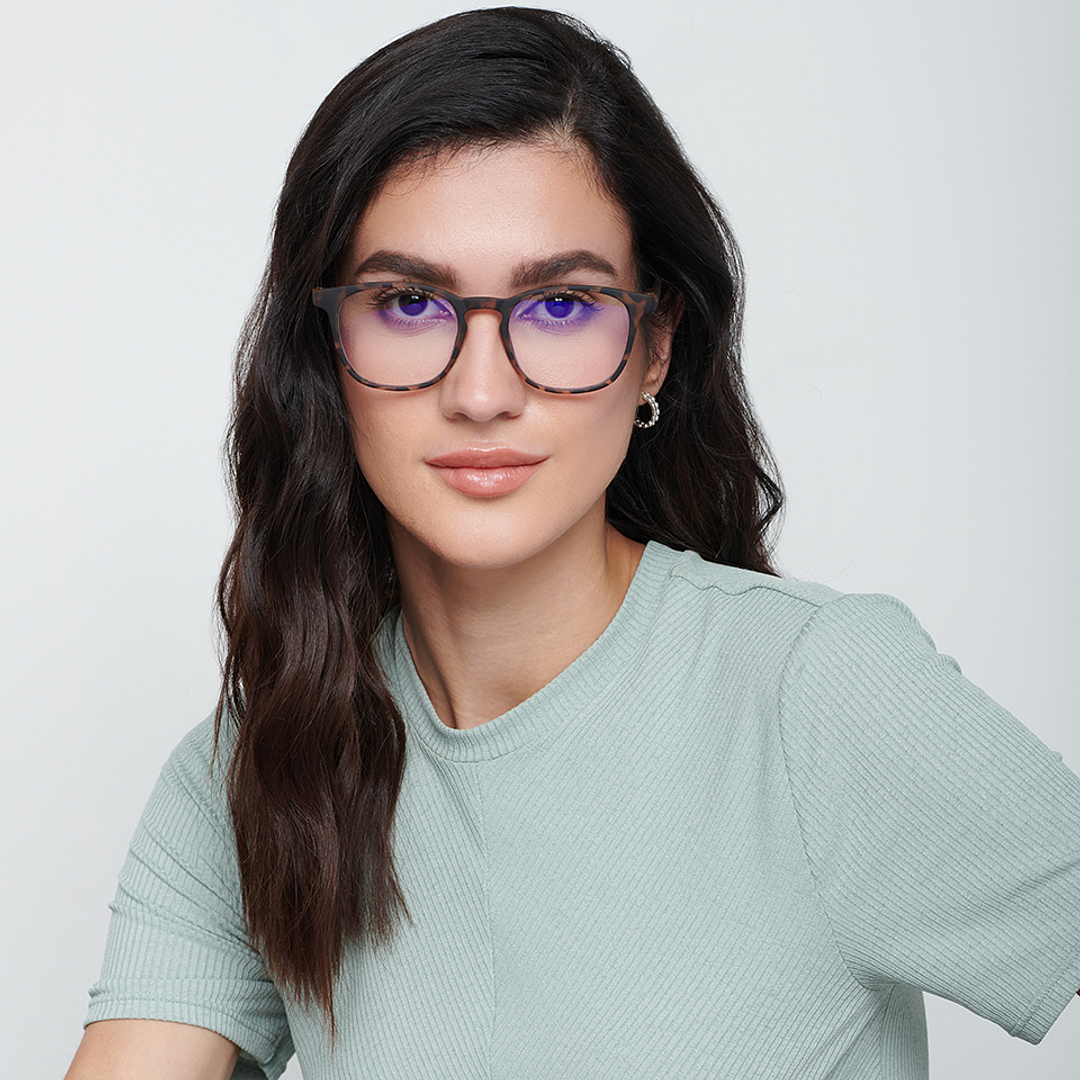 Lenskart BLU Screen Glasses Blue Block Zero Power Screen Glasses: Tortoise Full Rim Square Lenskart Blu LB E14058-C2 left side