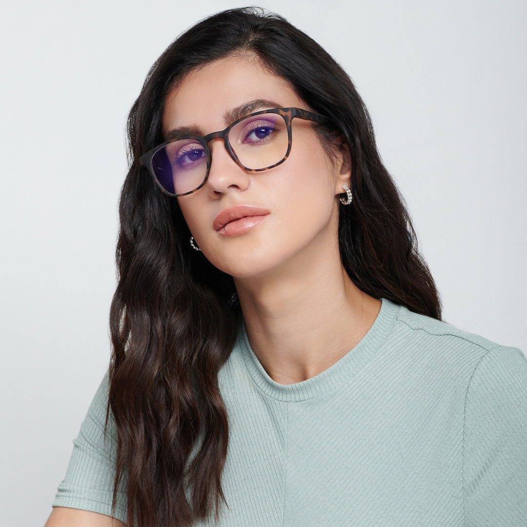 Lenskart BLU Screen Glasses Blue Block Zero Power Screen Glasses: Tortoise Full Rim Square Lenskart Blu LB E14058-C2 right side