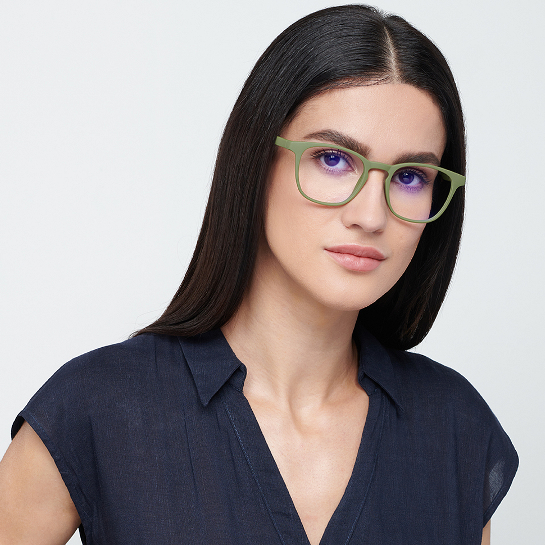 Lenskart BLU Screen Glasses Blue Block Zero Power Screen Glasses: Olive Green Full Rim Square Lenskart Blu LB E14058-C4 left side