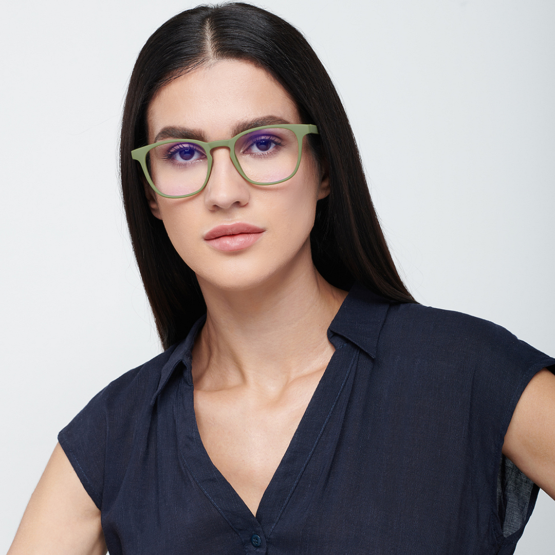 Lenskart BLU Screen Glasses Blue Block Zero Power Screen Glasses: Olive Green Full Rim Square Lenskart Blu LB E14058-C4 right side