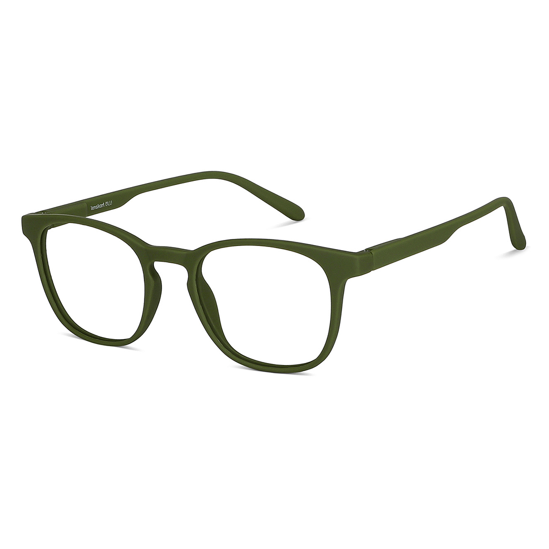 Lenskart BLU Screen Glasses Blue Block Zero Power Screen Glasses: Olive Green Full Rim Square Lenskart Blu LB E14058-C4 right side