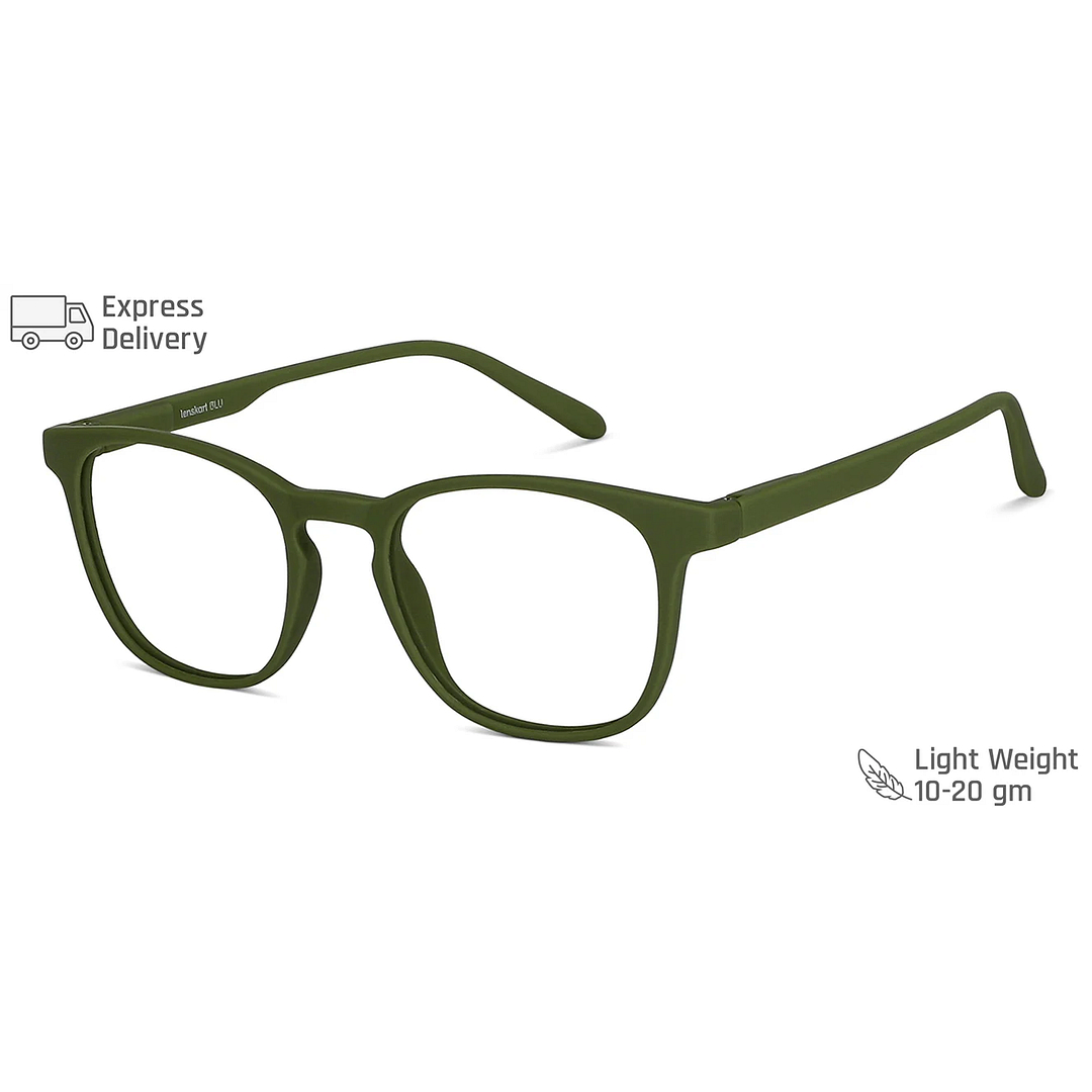 Lenskart BLU Screen Glasses Blue Block Zero Power Screen Glasses: Olive Green Full Rim Square Lenskart Blu LB E14058-C4 left side