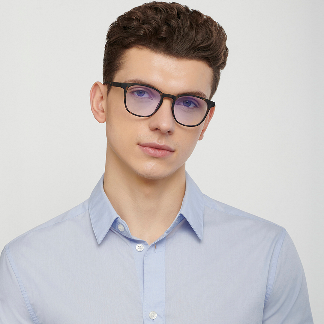 Lenskart BLU Screen Glasses Blue Block Zero Power Screen Glasses: Black Blue Tortoise Full Rim Square Lenskart Blu LB E14058-C5 left side