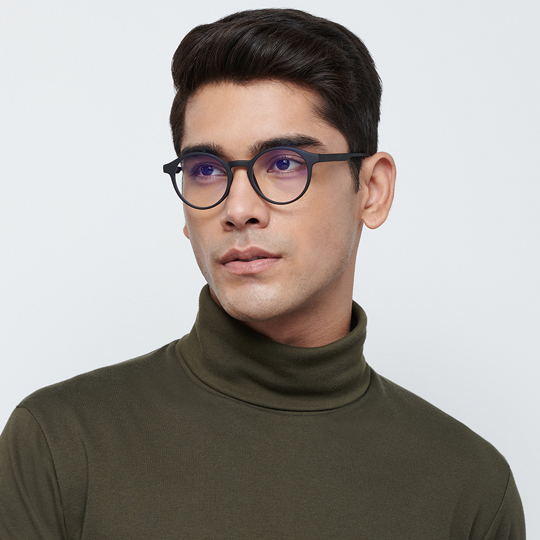 Lenskart BLU Screen Glasses Blue Block Zero Power Screen Glasses: Black Full Rim Round Lenskart Blu LB E14059-C1 left side