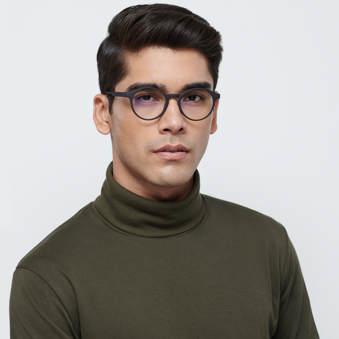 Lenskart BLU Screen Glasses Blue Block Zero Power Screen Glasses: Black Full Rim Round Lenskart Blu LB E14059-C1 right side