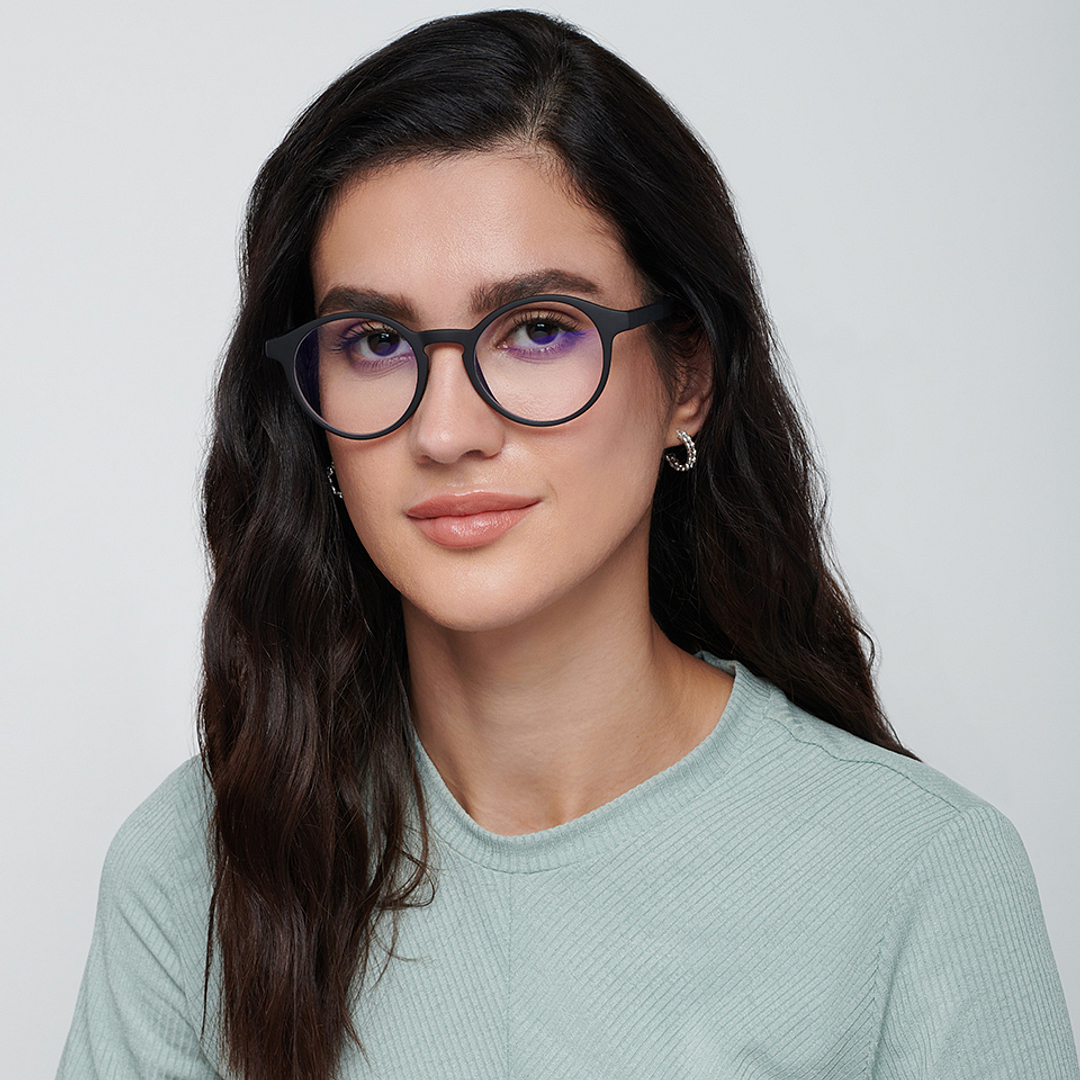 Lenskart BLU Screen Glasses Blue Block Zero Power Screen Glasses: Black Full Rim Round Lenskart Blu LB E14059-C1 left side