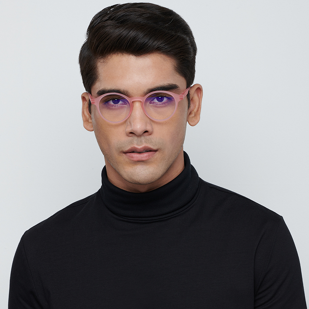 Lenskart BLU Screen Glasses Blue Block Zero Power Screen Glasses: Pink Transparent Full Rim Round Lenskart Blu LB E14059-C4 right side
