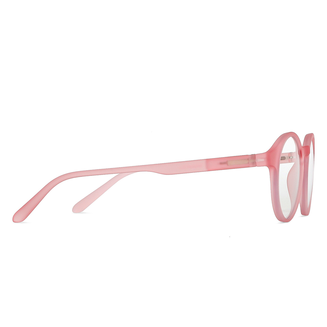 Lenskart BLU Screen Glasses Blue Block Zero Power Screen Glasses: Pink Transparent Full Rim Round Lenskart Blu LB E14059-C4 left side