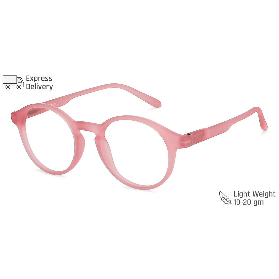Lenskart BLU Screen Glasses Blue Block Zero Power Screen Glasses: Pink Transparent Full Rim Round Lenskart Blu LB E14059-C4 right side