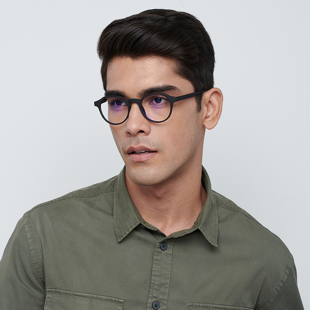 Lenskart BLU Screen Glasses Blue Block Zero Power Screen Glasses: Black Full Rim Round Lenskart Blu LB E14060-C1 left side