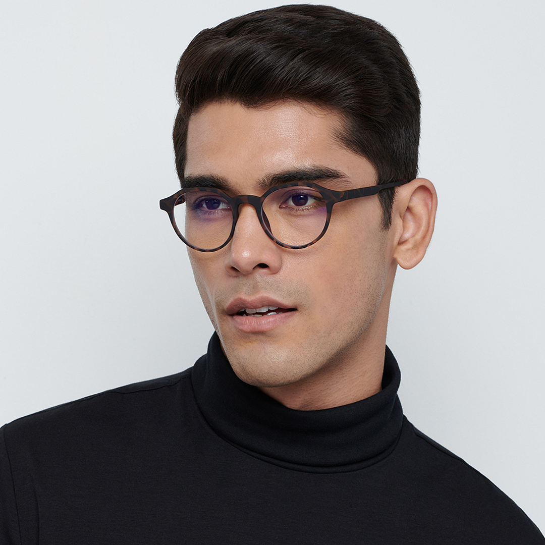 Lenskart BLU Screen Glasses Blue Block Zero Power Screen Glasses: Tortoise Full Rim Round Lenskart Blu LB E14060-C2 left side