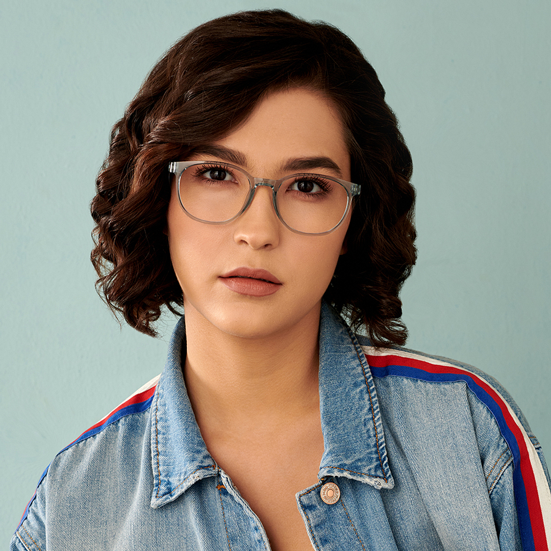 Lenskart BLU Screen Glasses Blue Block Zero Power Screen Glasses : Gray Transparent Blue Full Rim Round Lenskart BLU LB E14061-C1 right side