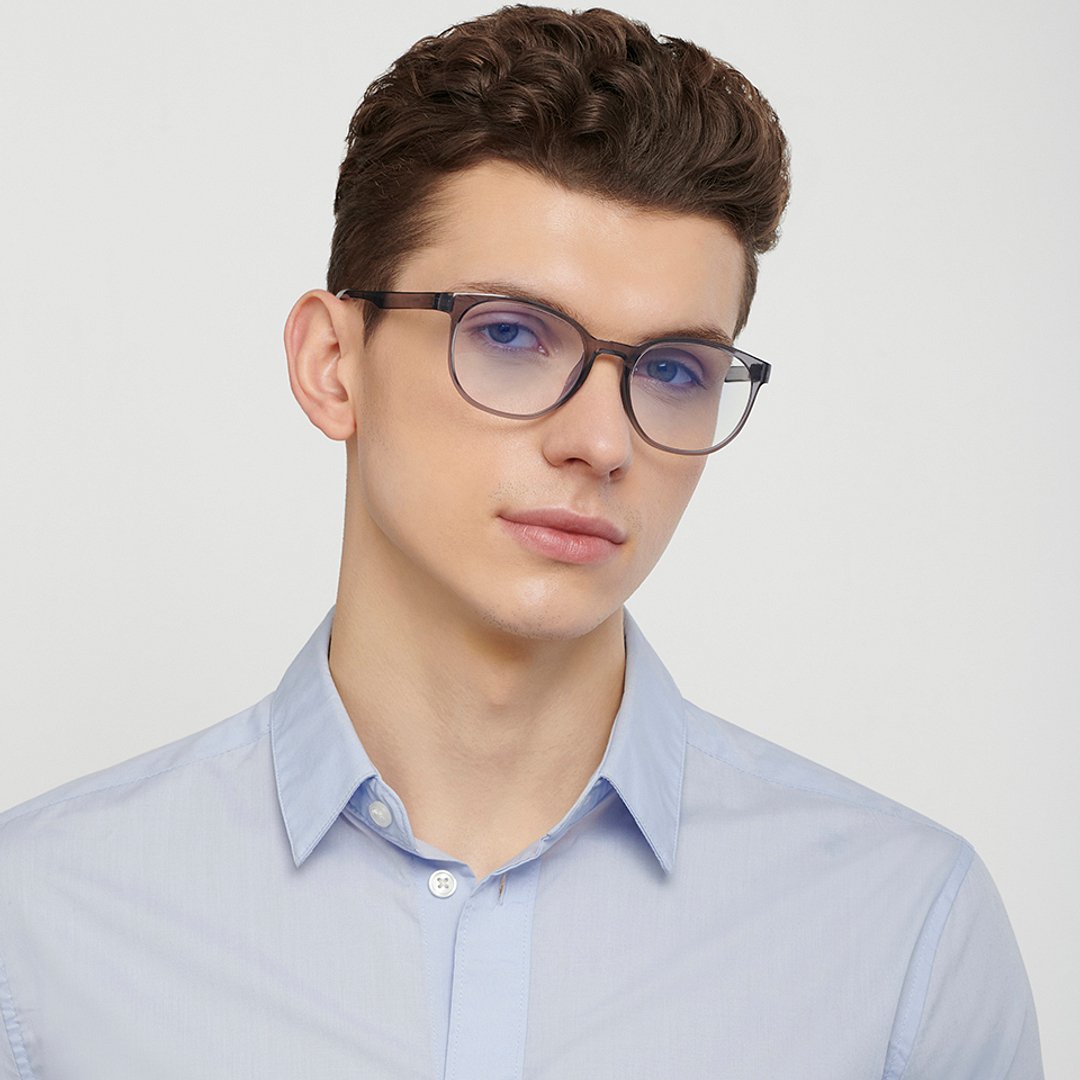 Lenskart BLU Screen Glasses Blue Block Zero Power Screen Glasses : Grey Transparent Grey Full Rim Round Lenskart Blu LB E14061-C3 right side