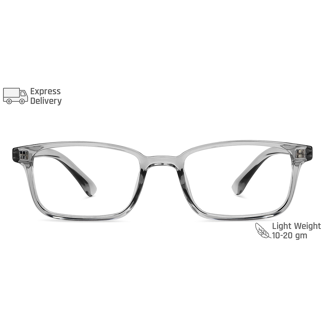 Lenskart BLU Screen Glasses Blue Block Zero Power Screen Glasses: Grey Transparent Full Rim Rectangle Lenskart BLU LB E14065-C1 left side