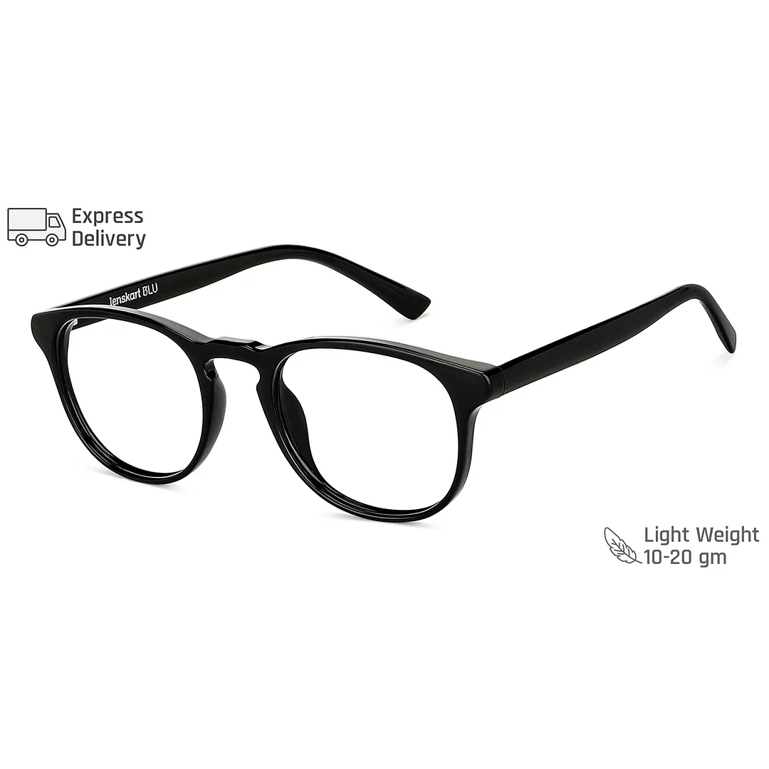 Lenskart BLU Screen Glasses Blue Block Zero Power Screen Glasses: Black Full Rim Round Lenskart BLU LB E14066-C5 right side