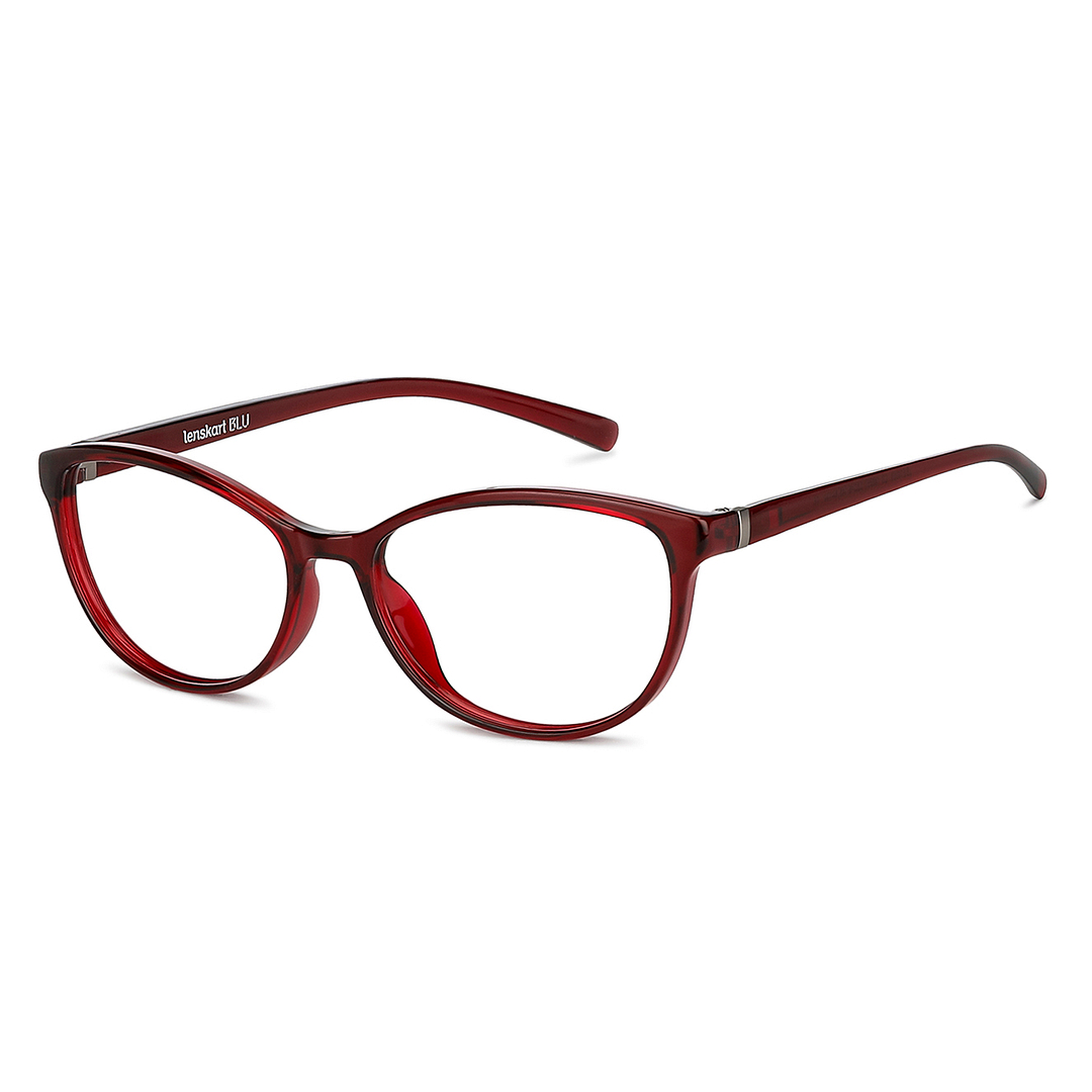 Lenskart BLU Screen Glasses Blue Block Zero Power Screen Glasses: Maroon Transparent Full Rim Cat Eye Lenskart BLU LB E14069-C3 right side