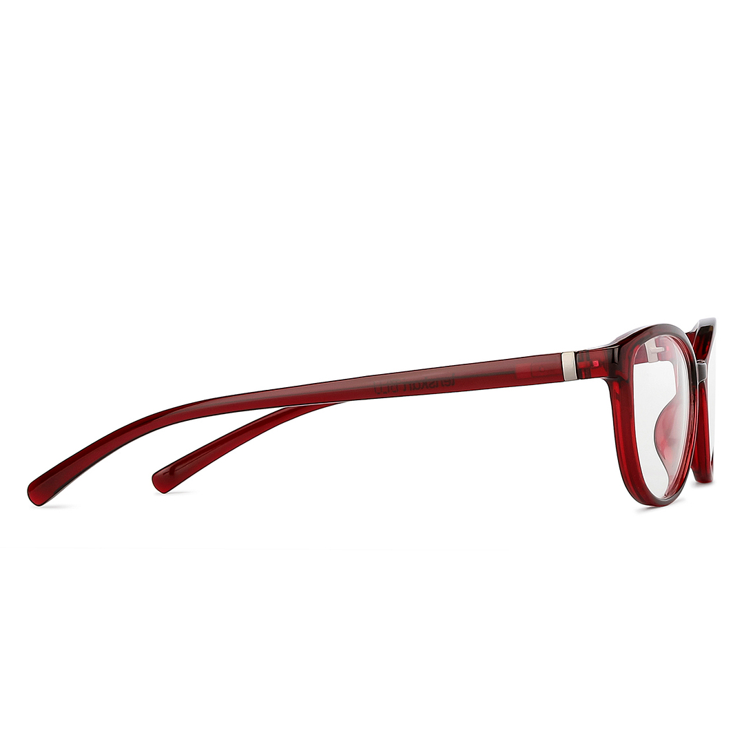 Lenskart BLU Screen Glasses Blue Block Zero Power Screen Glasses: Maroon Transparent Full Rim Cat Eye Lenskart BLU LB E14069-C3 left side