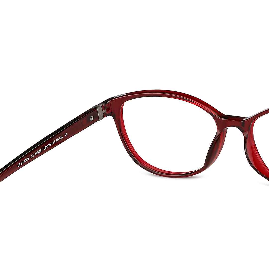 Lenskart BLU Screen Glasses Blue Block Zero Power Screen Glasses: Maroon Transparent Full Rim Cat Eye Lenskart BLU LB E14069-C3 right side