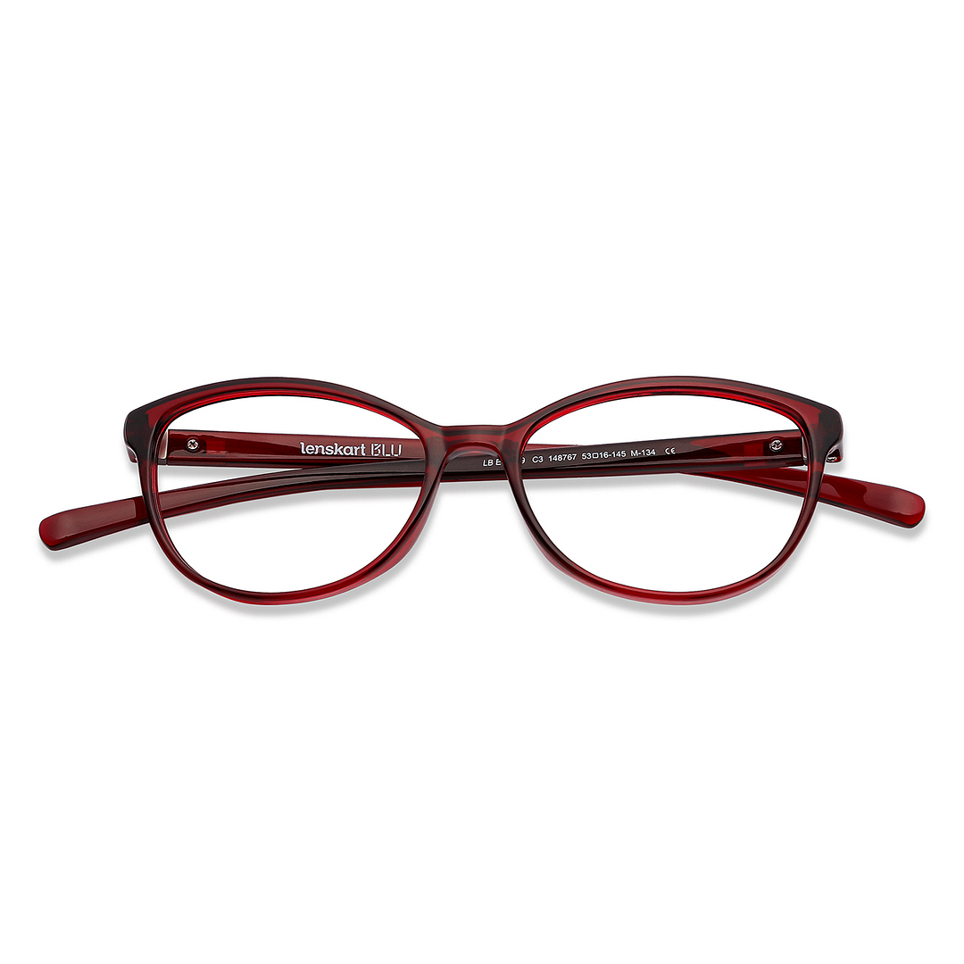 Lenskart BLU Screen Glasses Blue Block Zero Power Screen Glasses: Maroon Transparent Full Rim Cat Eye Lenskart BLU LB E14069-C3 left side
