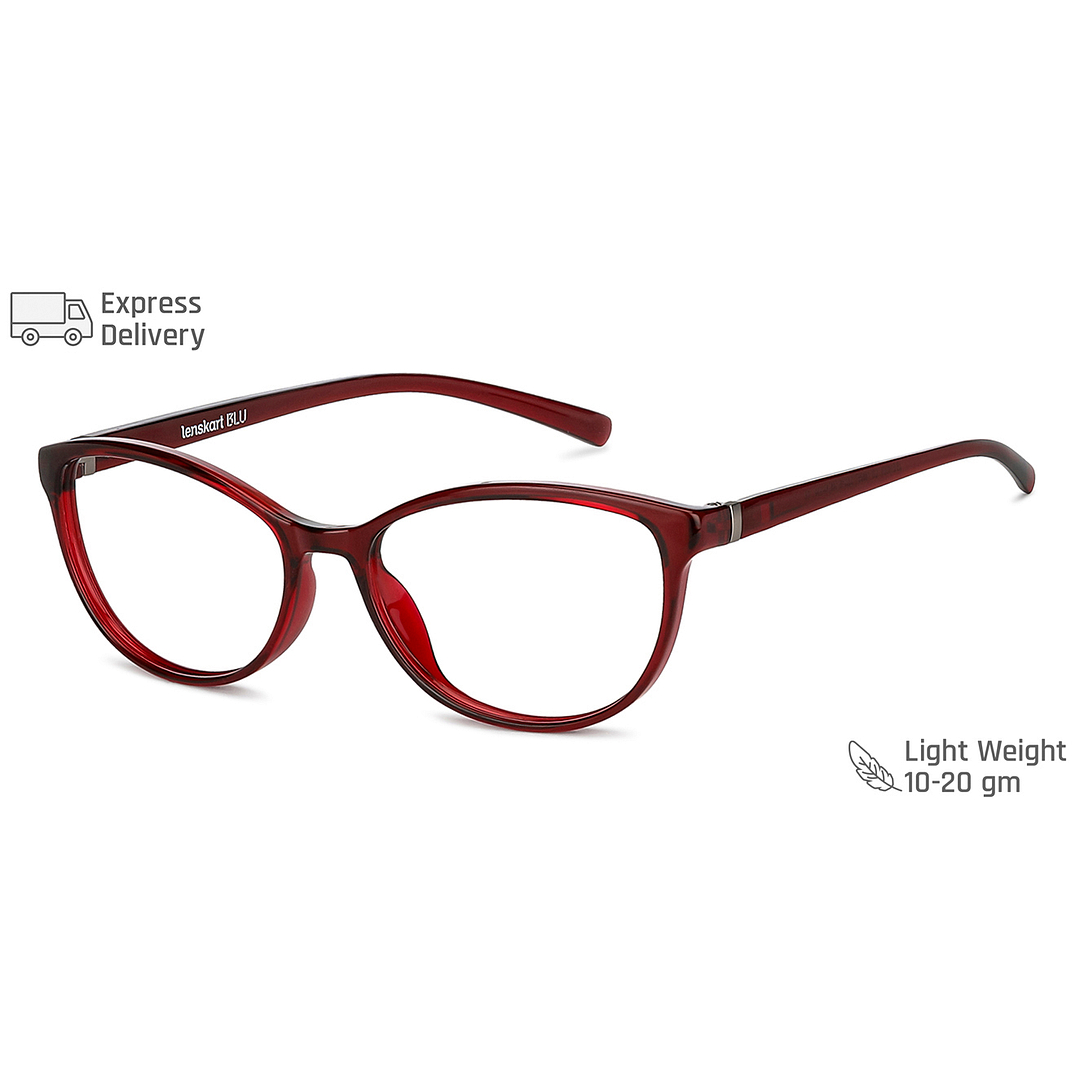 Lenskart BLU Screen Glasses Blue Block Zero Power Screen Glasses: Maroon Transparent Full Rim Cat Eye Lenskart BLU LB E14069-C3 right side