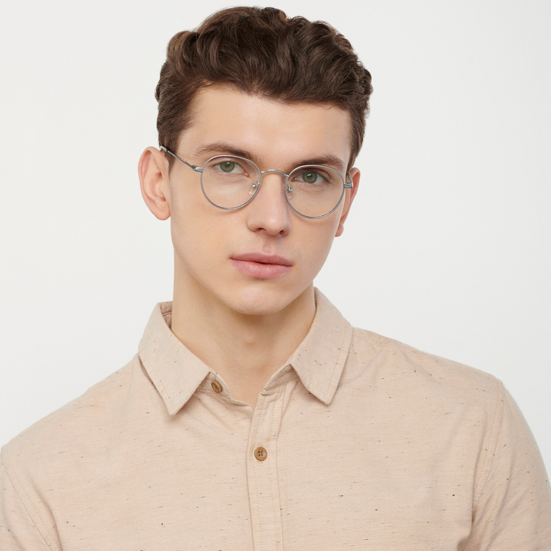 Lenskart BLU Screen Glasses Blue Block Zero Power Screen Glasses : Silver Tortoise Full Rim Round Lenskart Blu LB E14131-C1 left side