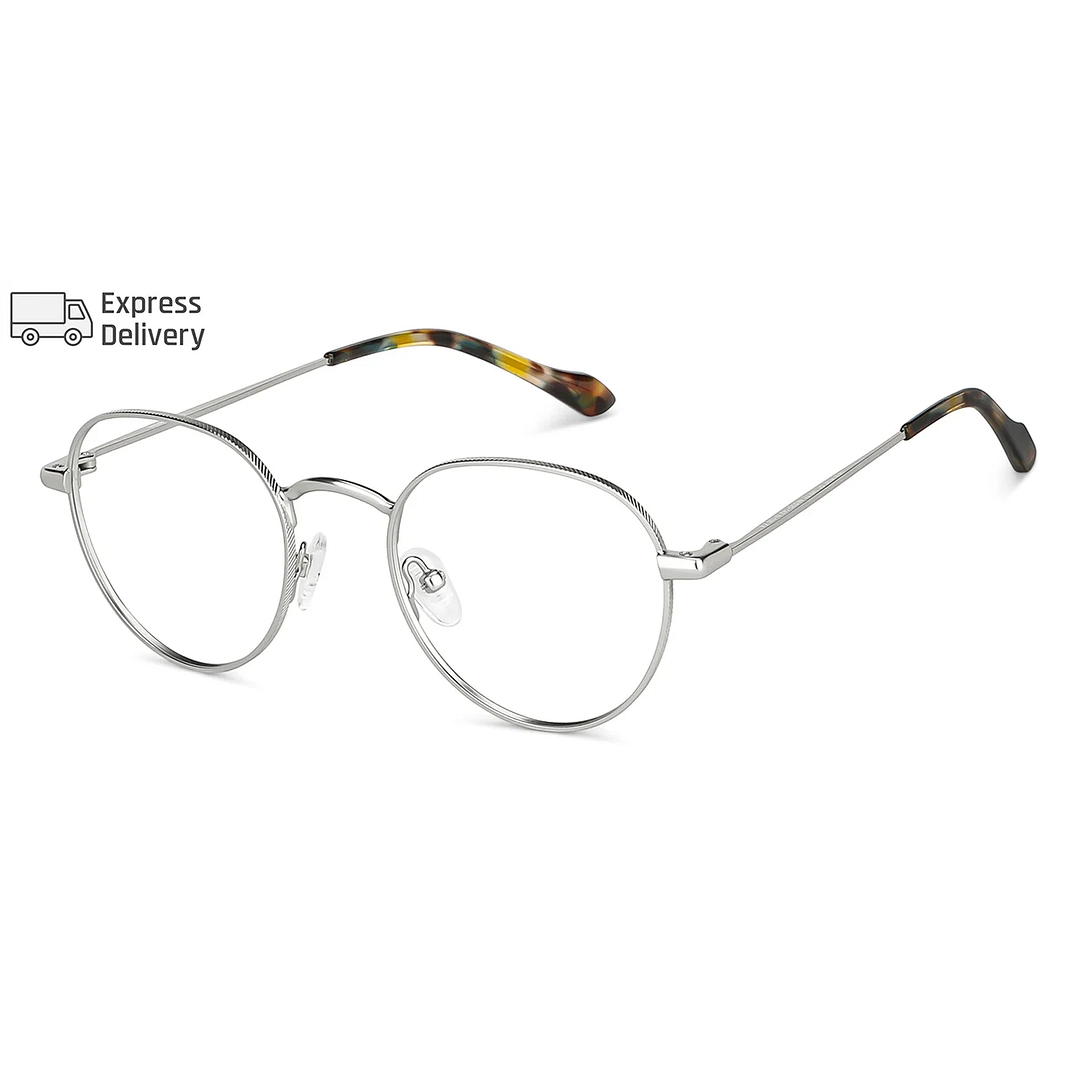 Lenskart BLU Screen Glasses Blue Block Zero Power Screen Glasses : Silver Tortoise Full Rim Round Lenskart Blu LB E14131-C1 left side