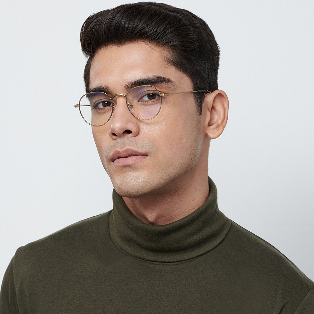 Lenskart BLU Screen Glasses Blue Block Zero Power Screen Glasses : Gold Black Full Rim Round Lenskart BLU LB E14131-C2 right side