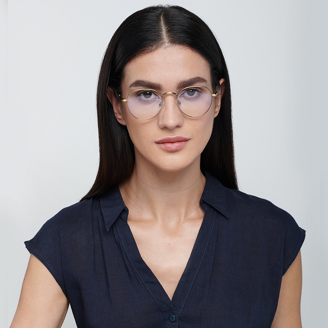 Lenskart BLU Screen Glasses Blue Block Zero Power Screen Glasses : Gold Black Full Rim Round Lenskart BLU LB E14131-C2 left side