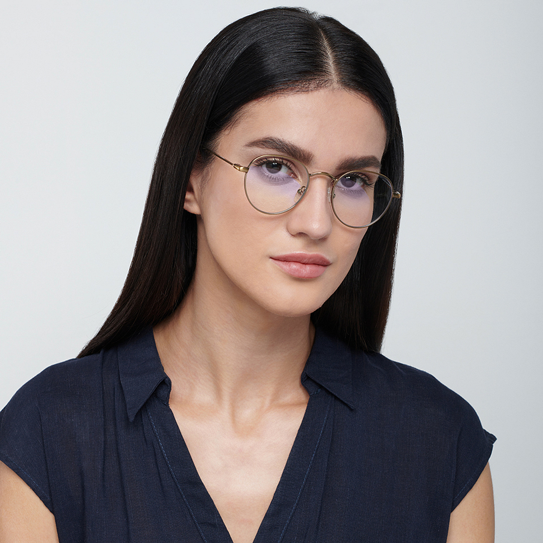 Lenskart BLU Screen Glasses Blue Block Zero Power Screen Glasses : Gold Black Full Rim Round Lenskart BLU LB E14131-C2 right side