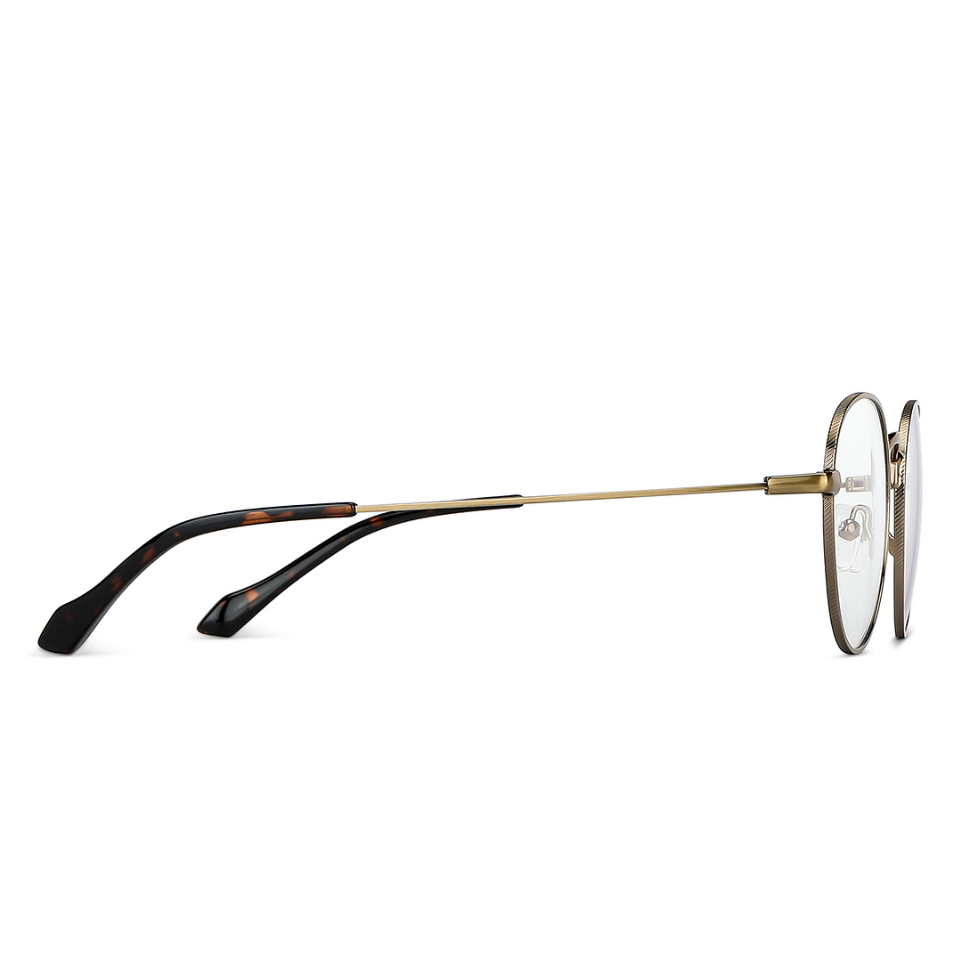 Lenskart BLU Screen Glasses Blue Block Zero Power Screen Glasses : Gold Black Full Rim Round Lenskart BLU LB E14131-C2 left side