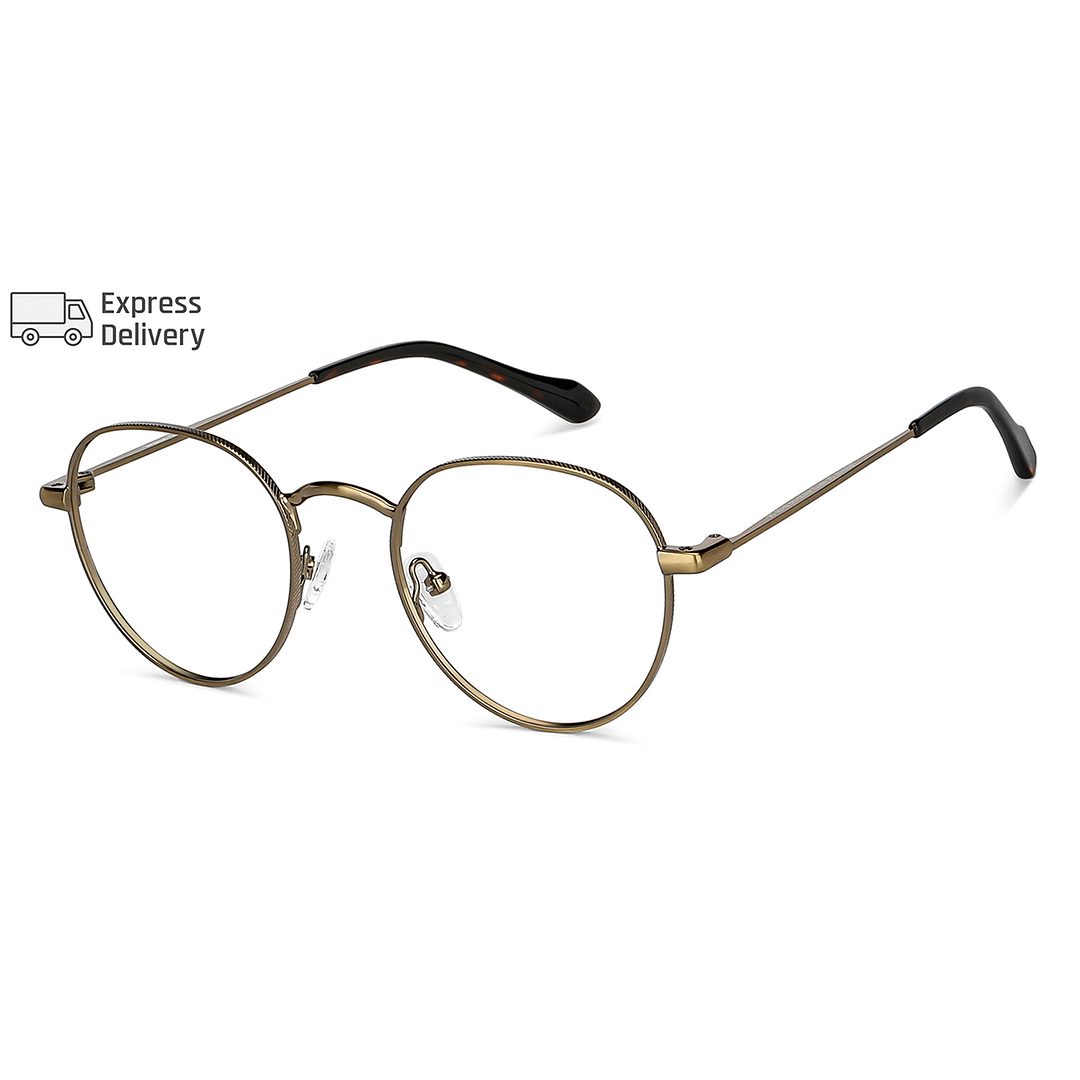 Lenskart BLU Screen Glasses Blue Block Zero Power Screen Glasses : Gold Black Full Rim Round Lenskart BLU LB E14131-C2 left side