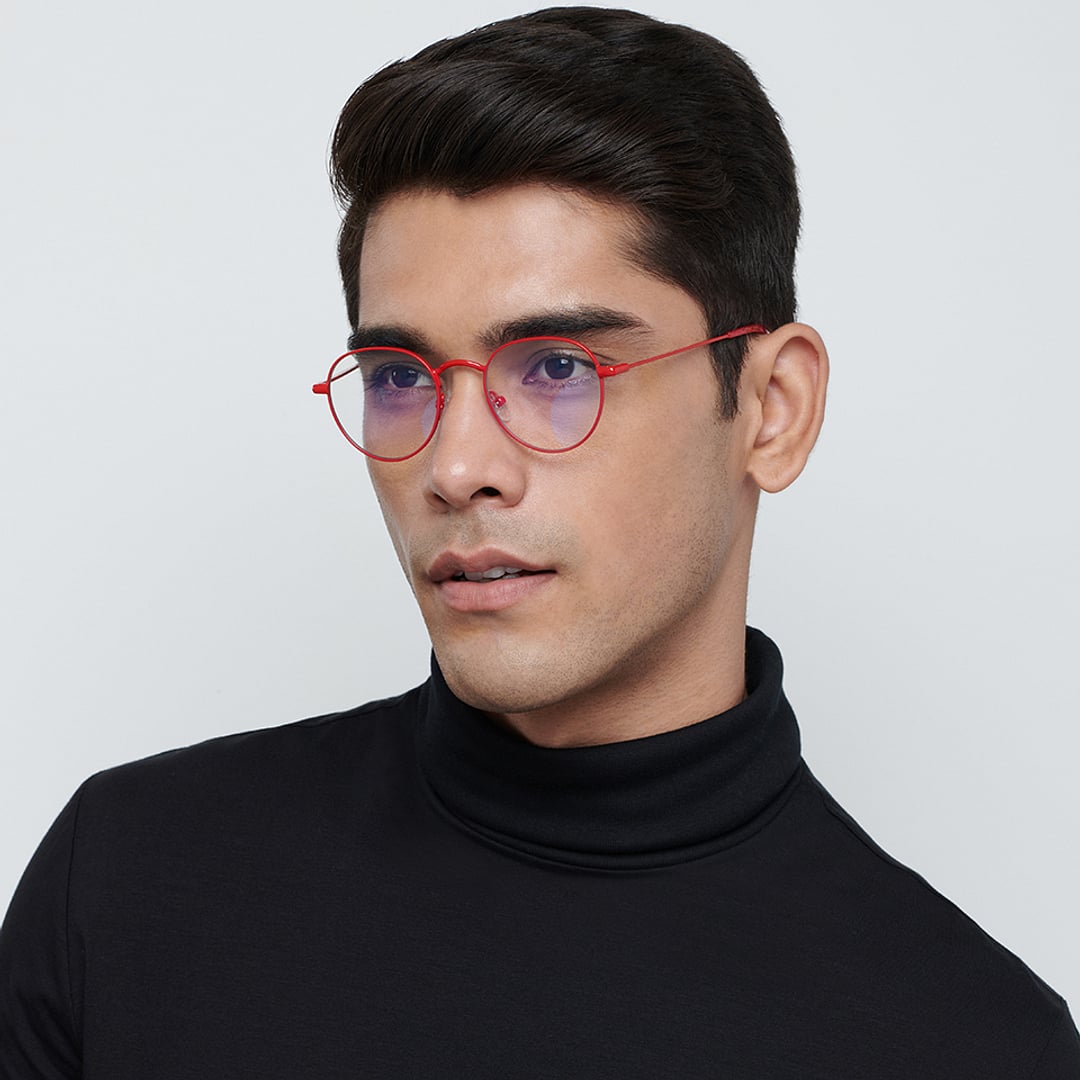 Lenskart BLU Screen Glasses Blue Block Zero Power Screen Glasses : Red Full Rim Round Lenskart Blu LB E14131-C3 right side