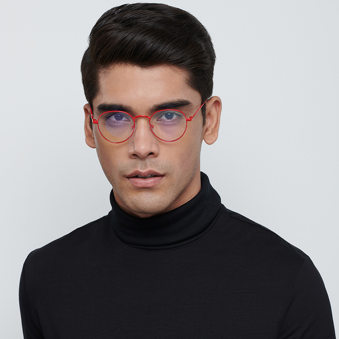 Lenskart BLU Screen Glasses Blue Block Zero Power Screen Glasses : Red Full Rim Round Lenskart Blu LB E14131-C3 left side