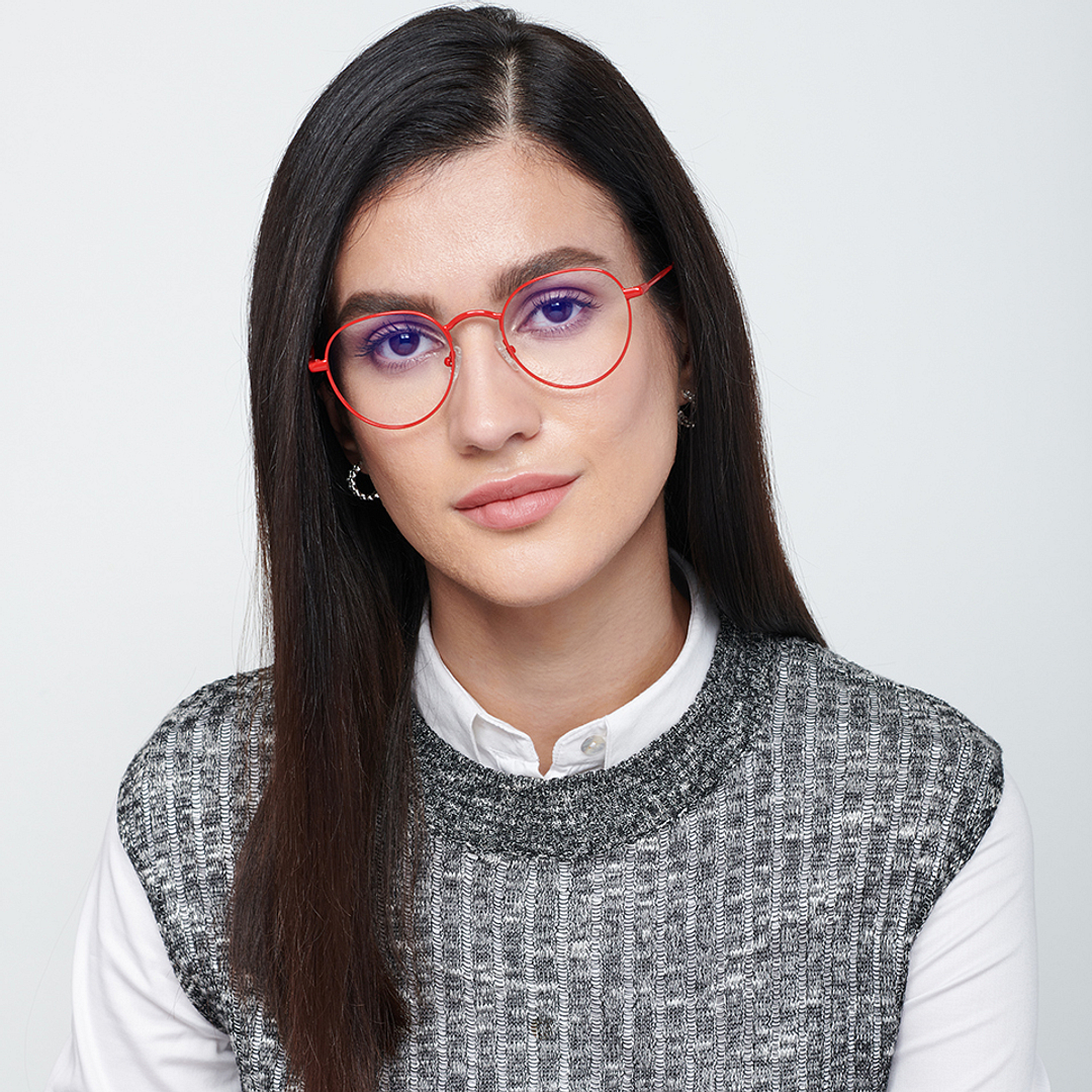 Lenskart BLU Screen Glasses Blue Block Zero Power Screen Glasses : Red Full Rim Round Lenskart Blu LB E14131-C3 left side