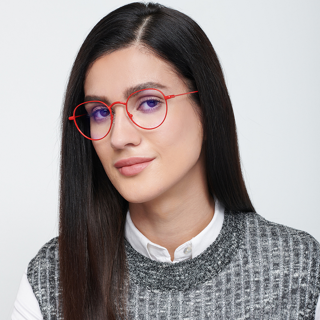 Lenskart BLU Screen Glasses Blue Block Zero Power Screen Glasses : Red Full Rim Round Lenskart Blu LB E14131-C3 right side