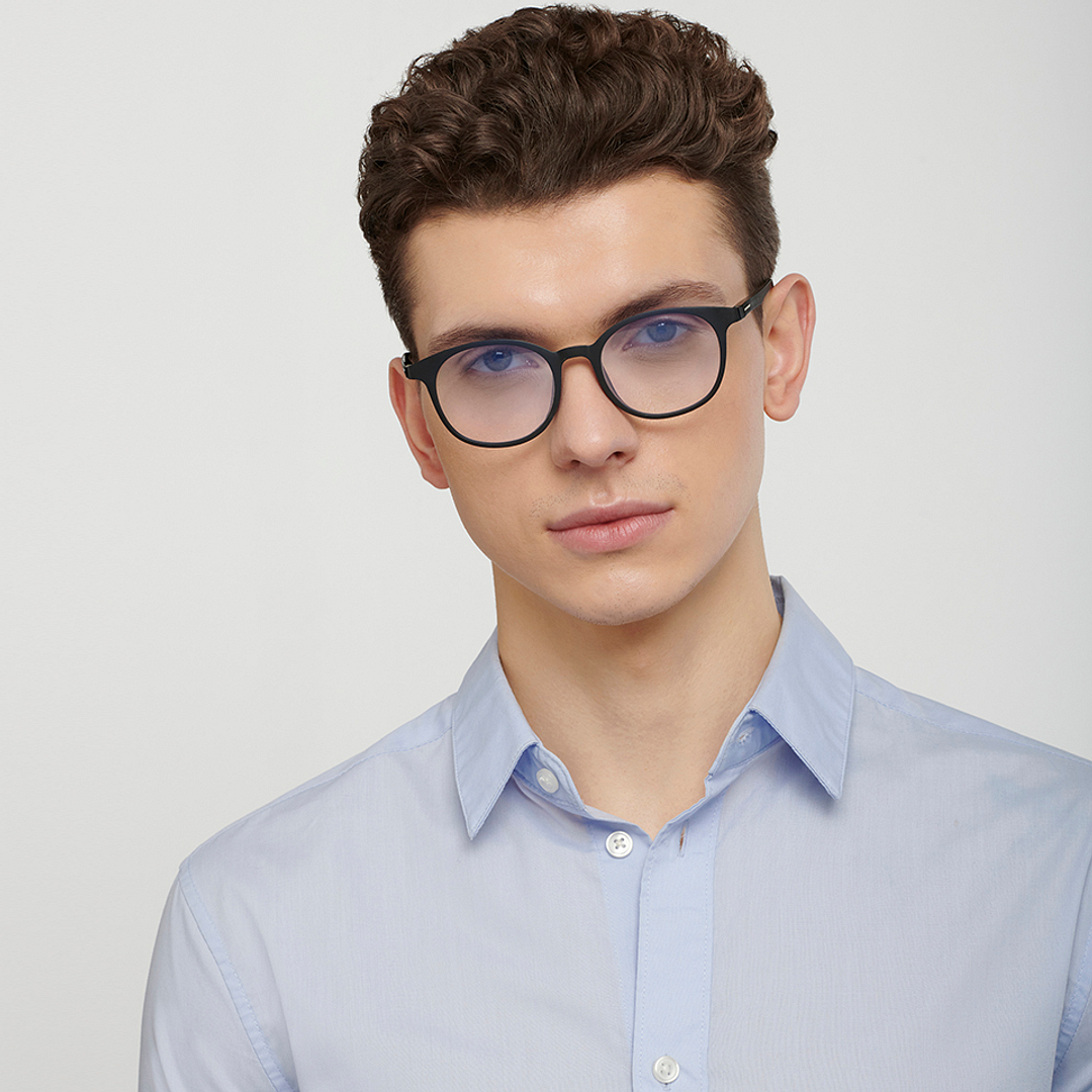 Lenskart BLU Screen Glasses Blue Block Zero Power Screen Glasses: Black Full Rim Round Lenskart BLU LB E14240-C1 left side