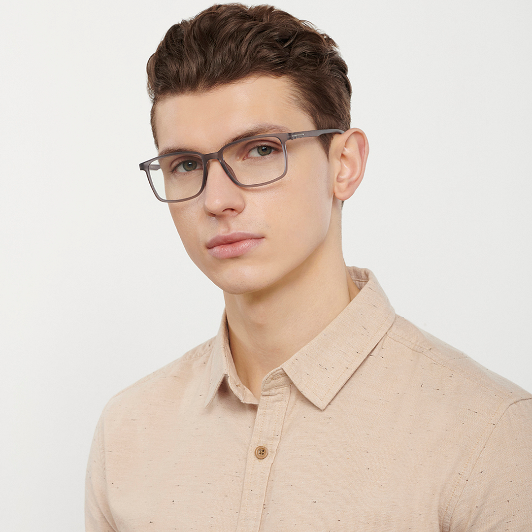 Lenskart BLU Screen Glasses Blue Block Zero Power Screen Glasses : Grey Transparent Full Rim Rectangle Lenskart Blu LB E14241-C1 right side