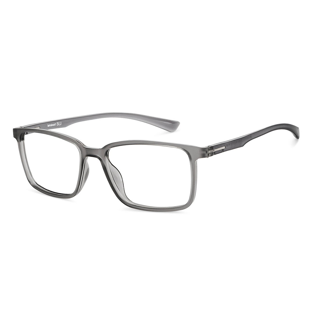 Lenskart BLU Screen Glasses Blue Block Zero Power Screen Glasses : Grey Transparent Full Rim Rectangle Lenskart Blu LB E14241-C1 right side