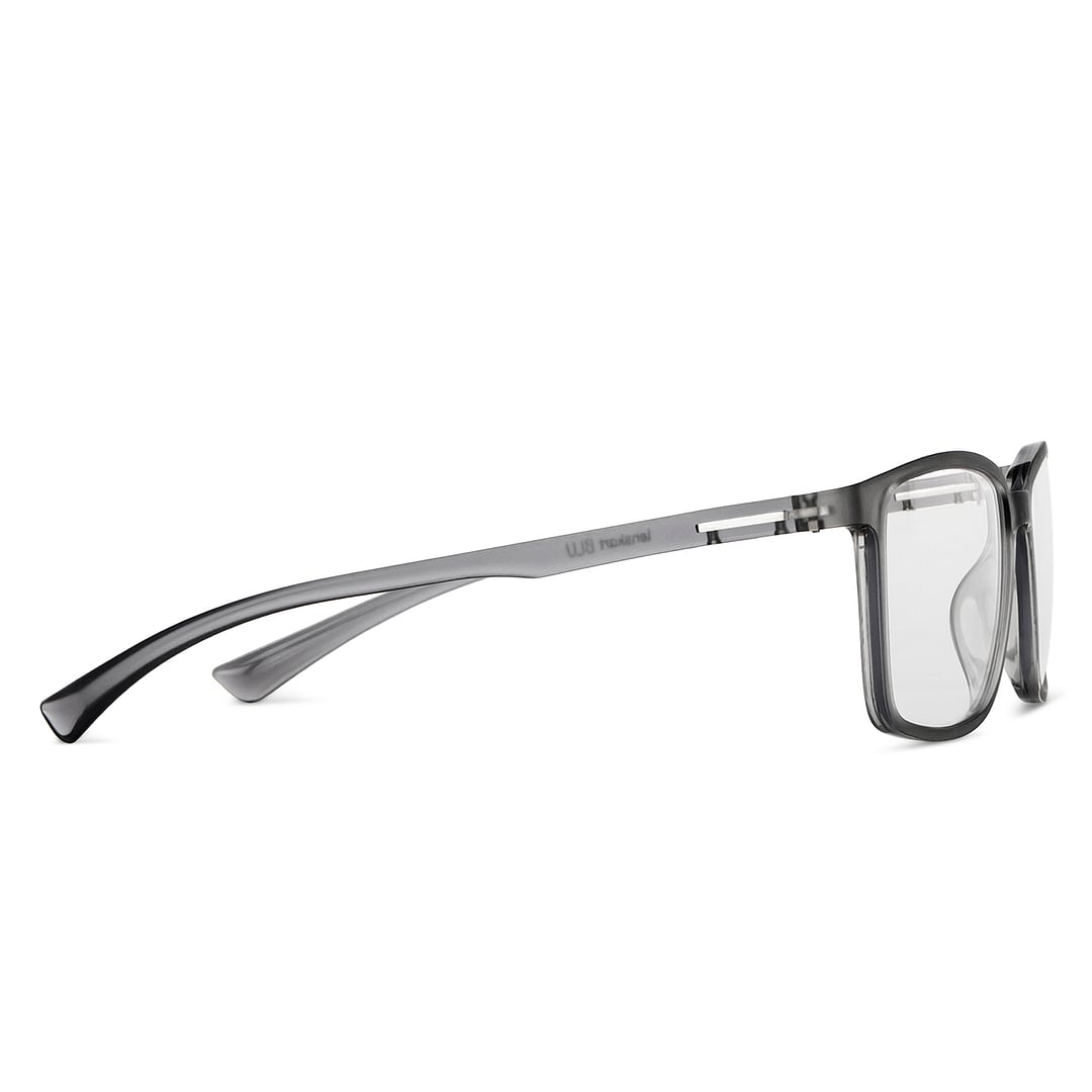 Lenskart BLU Screen Glasses Blue Block Zero Power Screen Glasses : Grey Transparent Full Rim Rectangle Lenskart Blu LB E14241-C1 left side