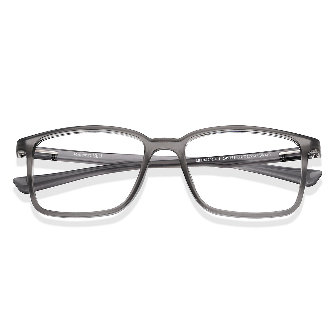 Lenskart BLU Screen Glasses Blue Block Zero Power Screen Glasses : Grey Transparent Full Rim Rectangle Lenskart Blu LB E14241-C1 left side