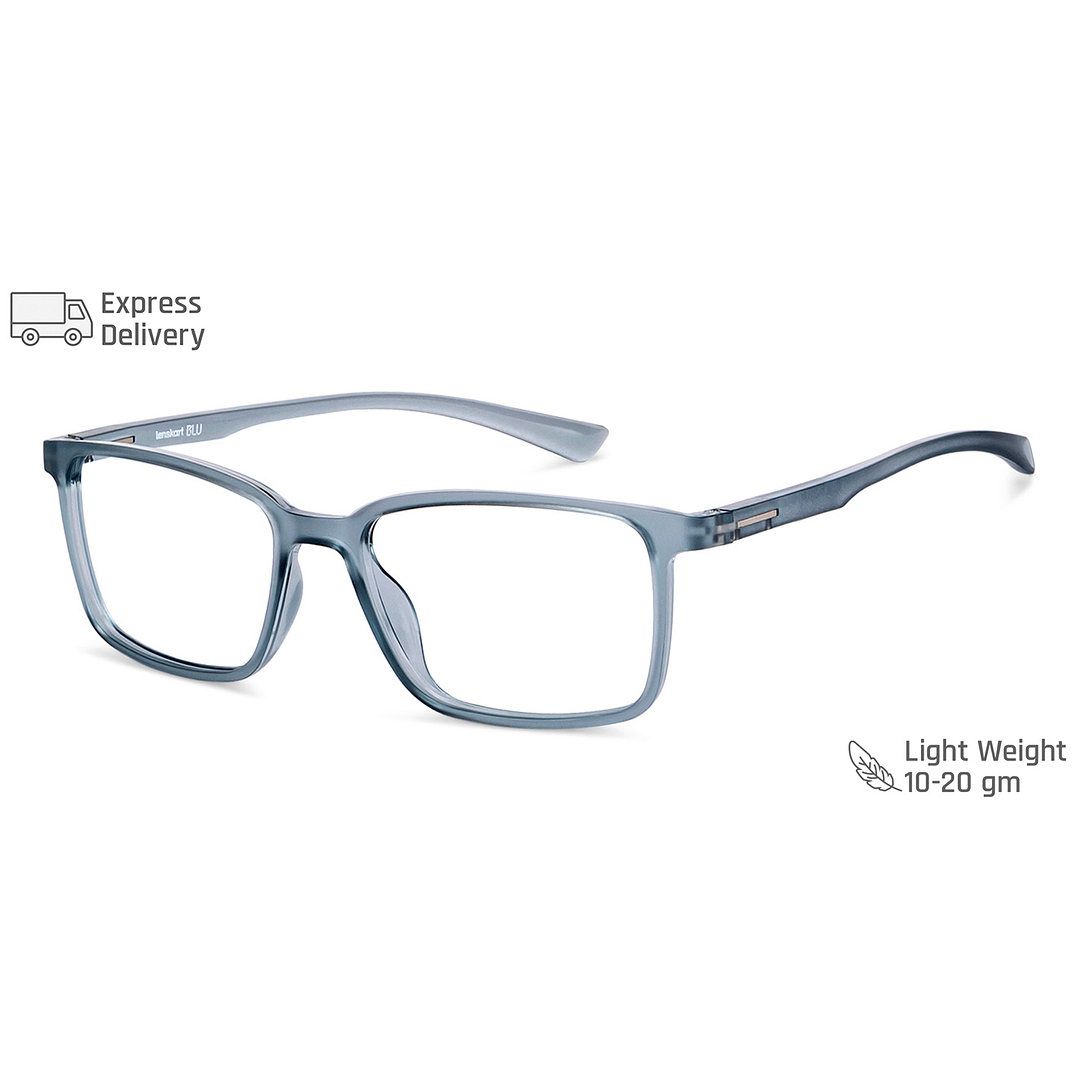 Lenskart BLU Screen Glasses Blue Block Zero Power Screen Glasses : Grey Transparent Full Rim Rectangle Lenskart Blu LB E14241-C2 left side