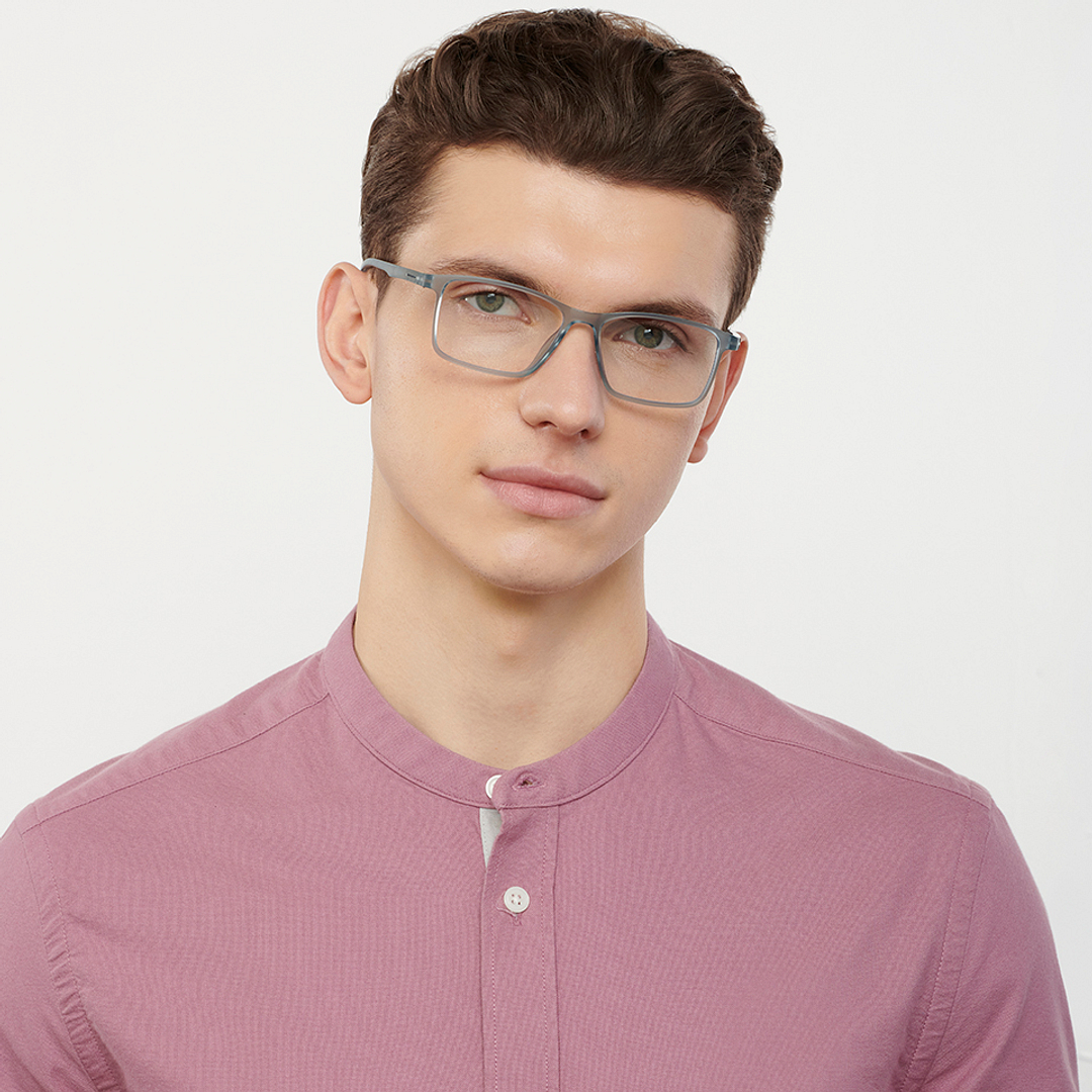 Lenskart BLU Screen Glasses Blue Block Zero Power Screen Glasses : Grey Transparent Full Rim Rectangle Lenskart Blu LB E14242-C1 left side